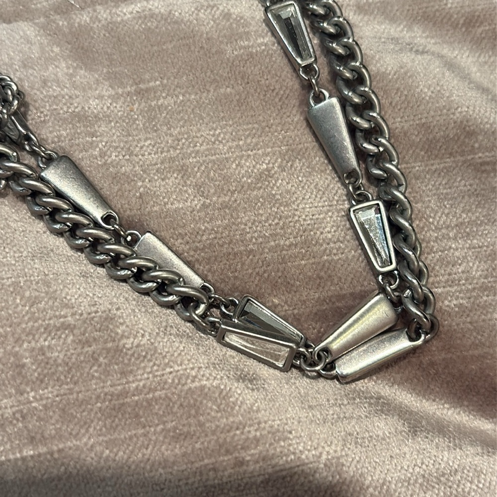 Lia Sophia Hype Crystal Double Strand Silver Layered Chain Necklace